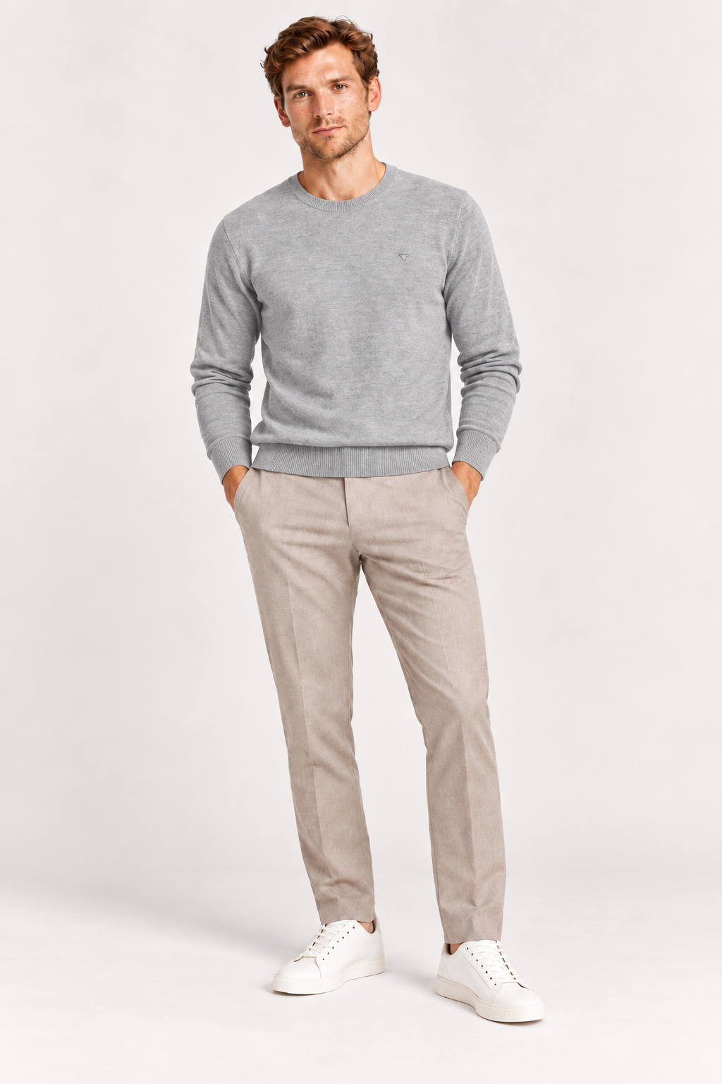 Crew-Neck Knit Sweater – Grey