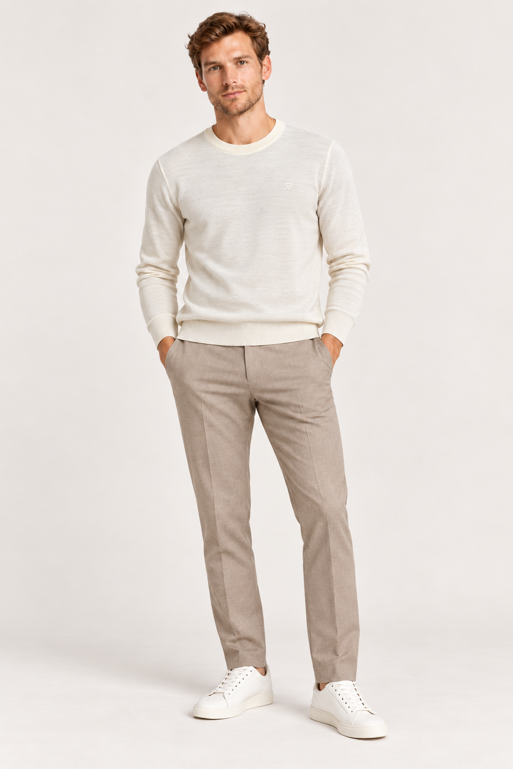Crew-Neck Knit Sweater – Ecru