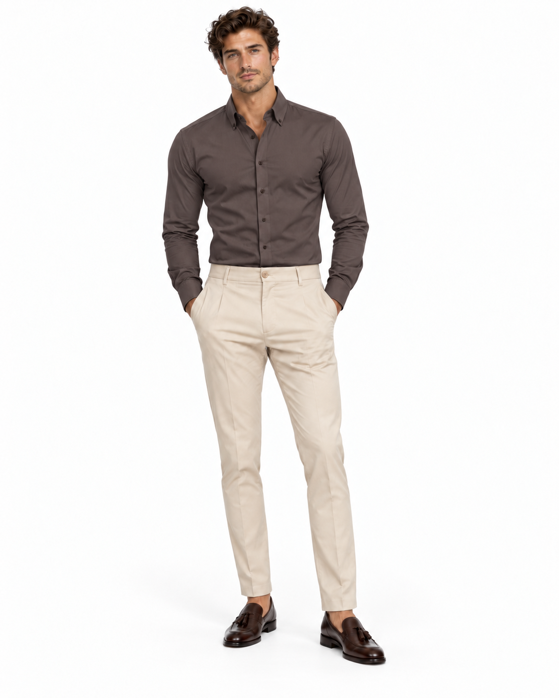 Giotelli Slim-Fit Hemd mit Button-down-Kragen – Brown