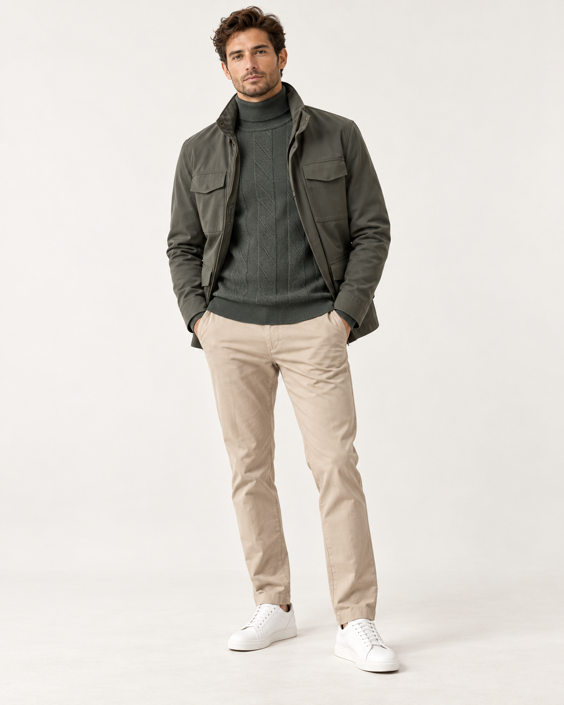 Giotelli Gemusterter Rollkragenpullover – Khaki