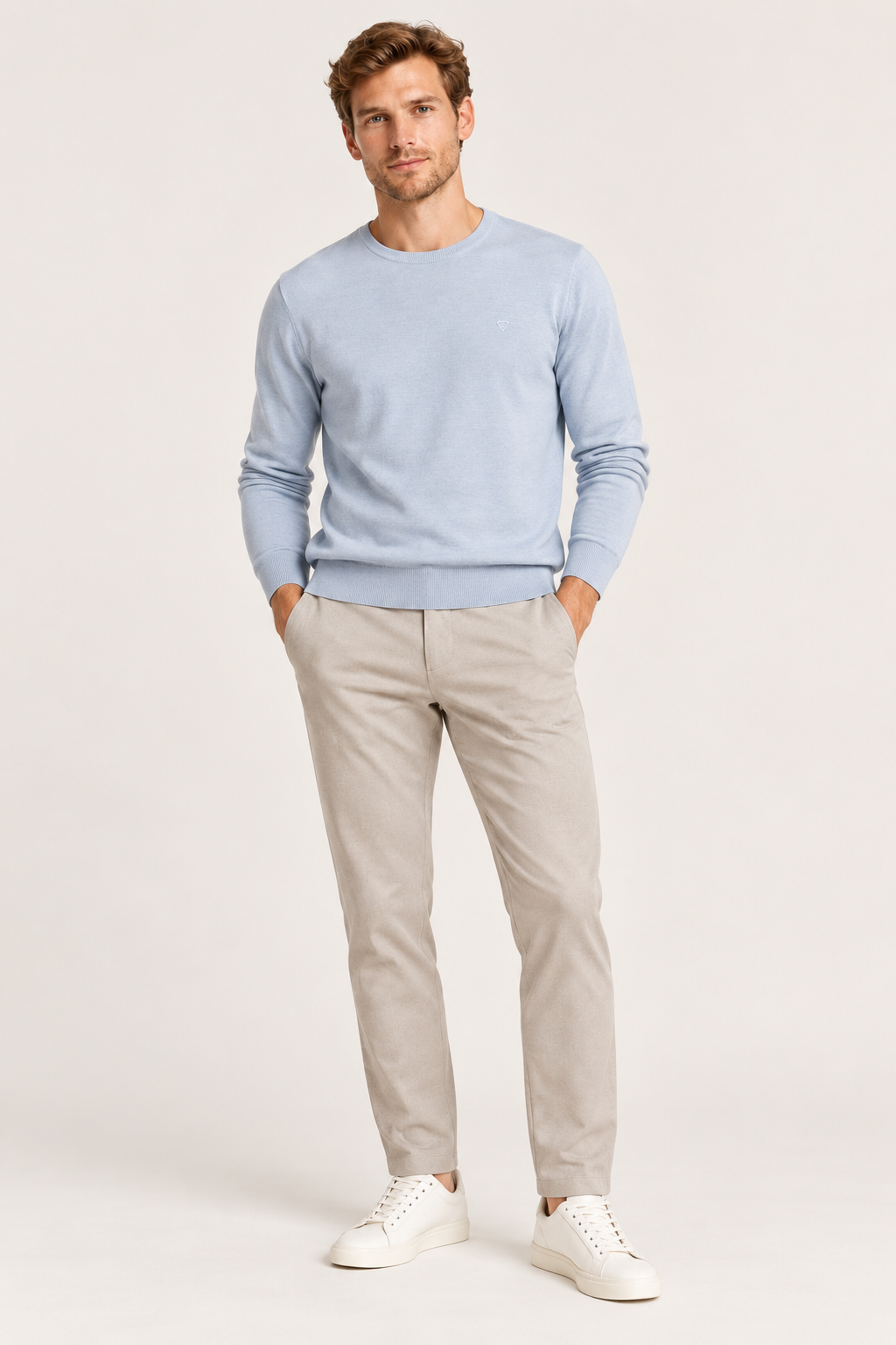 Crew-Neck Knit Sweater – Blue