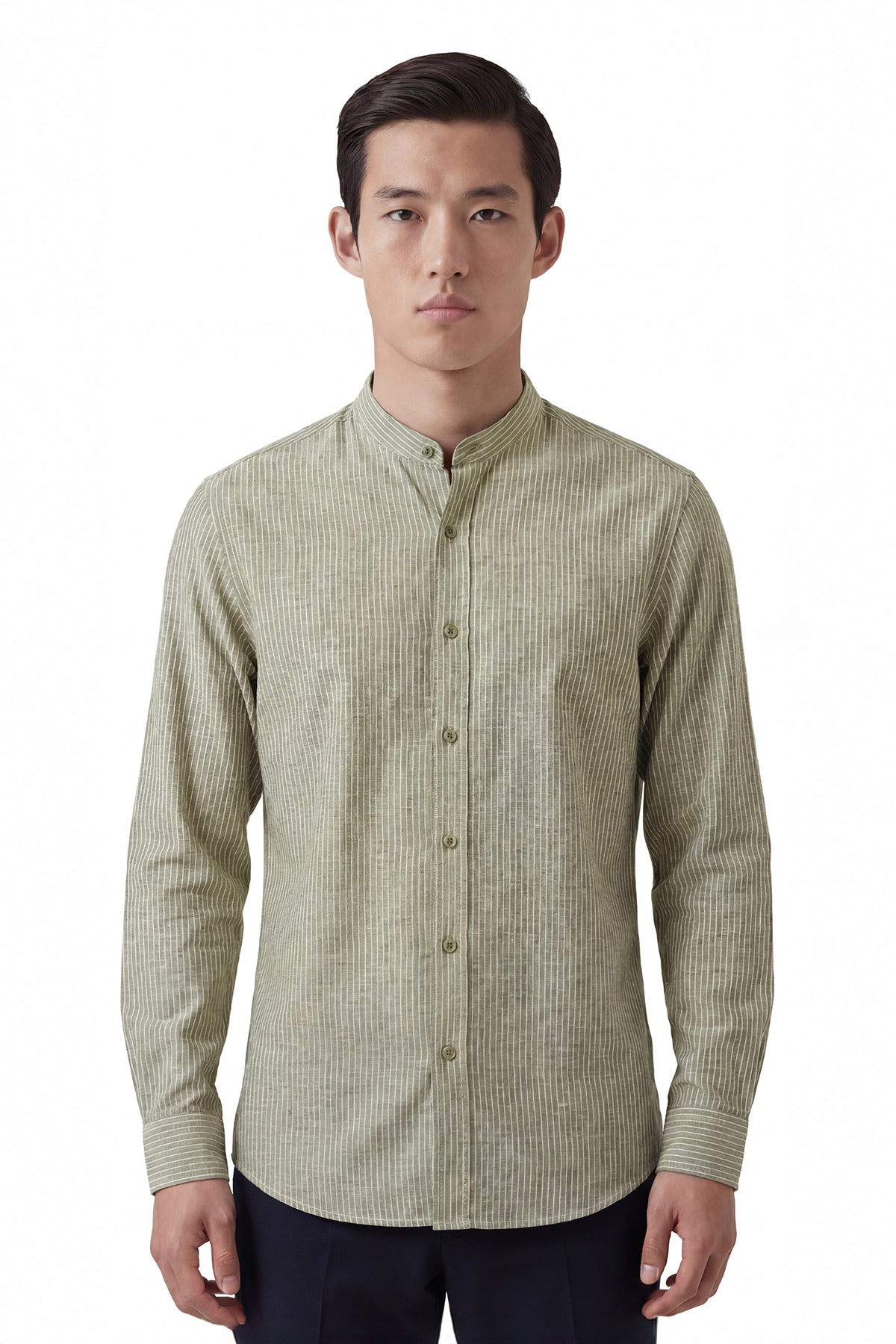 ARNO – Mandarin-Collar Shirt – Green