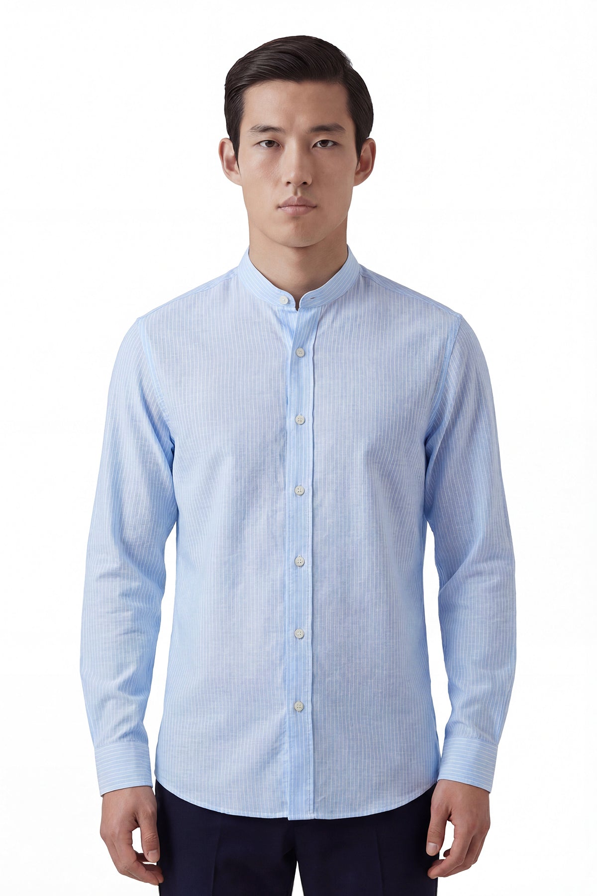 ARNO – Mandarin-Collar Shirt – Light Blue