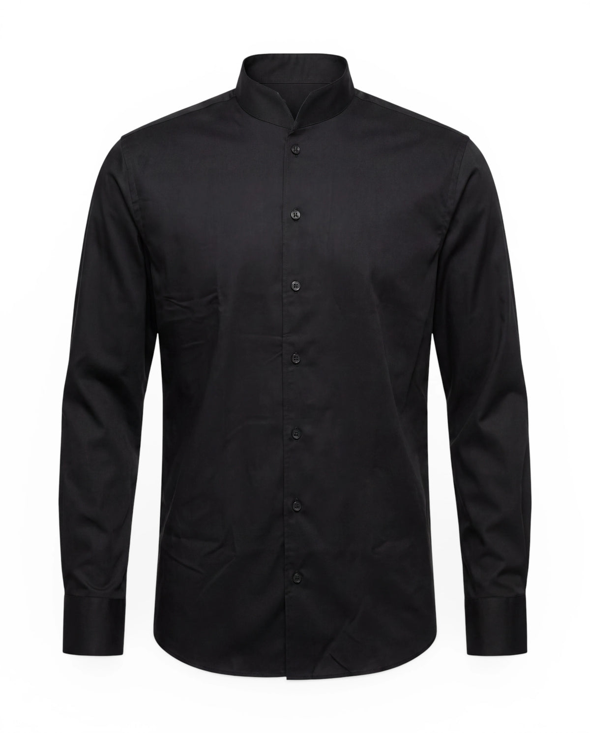 REMO – Stretch Mandarin-Collar Shirt – Black